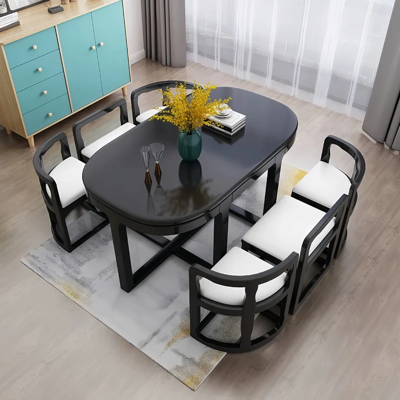 Table de salle à manger gigogne en bois massif avec 6 chaises