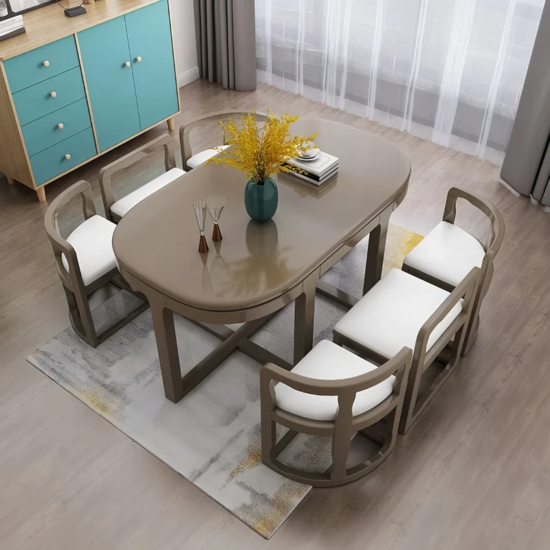 Table de salle à manger gigogne en bois massif avec 6 chaises