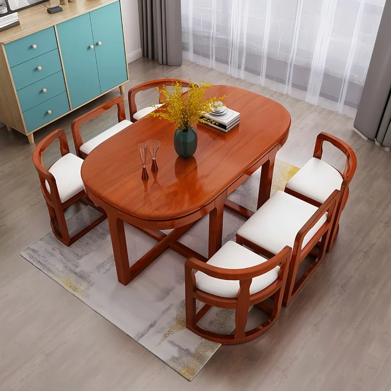 Table de salle à manger gigogne en bois massif avec 6 chaises