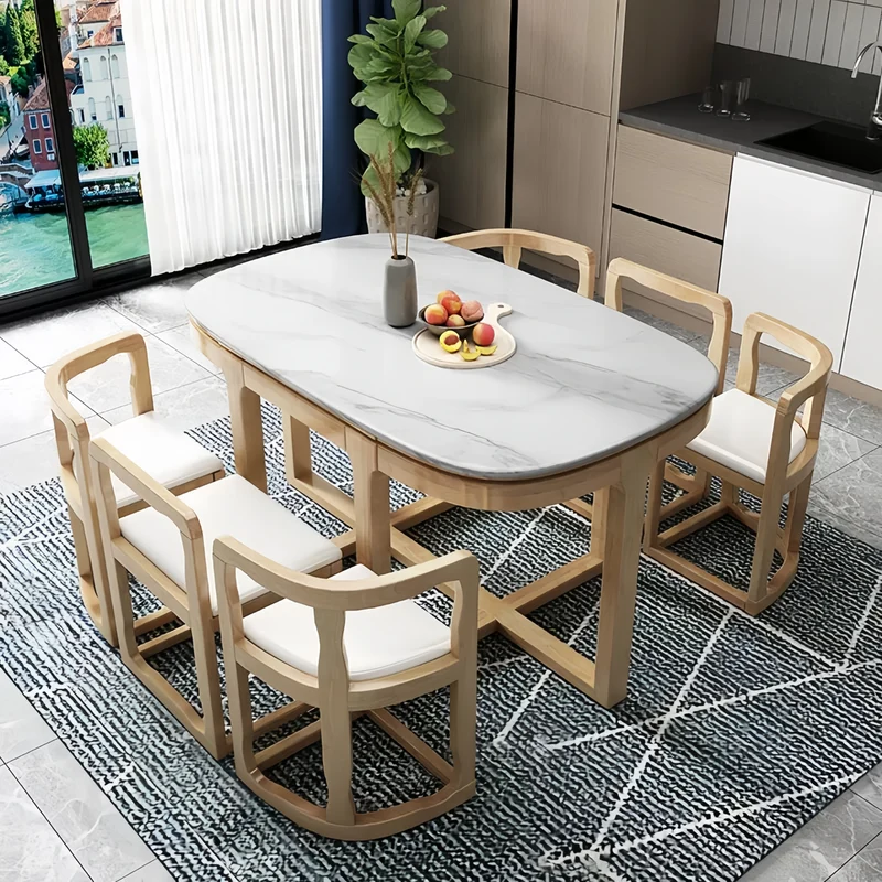 Table de salle à manger gigogne en bois massif avec 6 chaises
