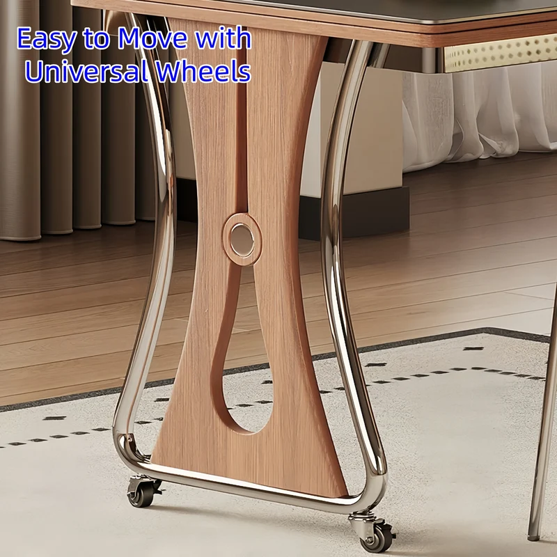 Îlot de cuisine avec comptoir en pierre frittée, table à manger extensible, pliable et mobile et grand meuble de rangement