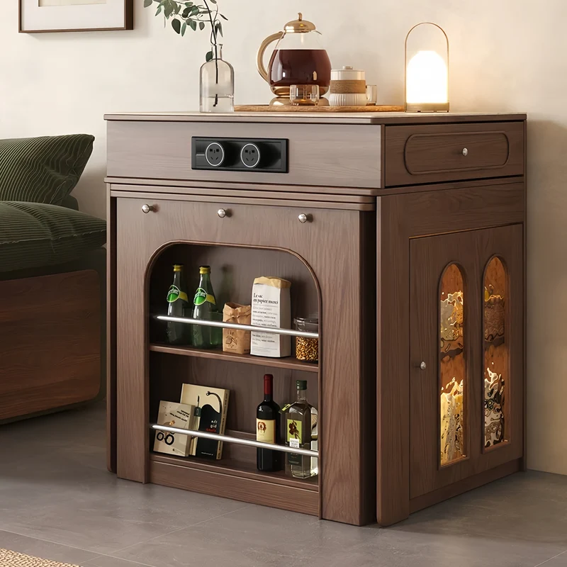 Îlot de cuisine extensible en bois massif avec 4 chaises pliantes