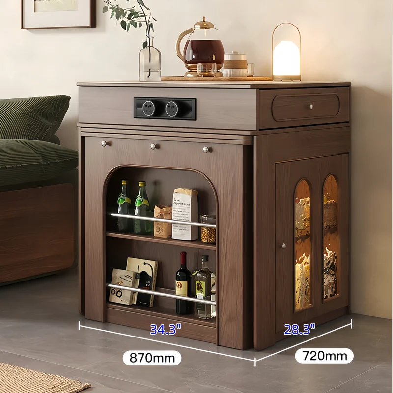 Îlot de cuisine extensible en bois massif avec 4 chaises pliantes