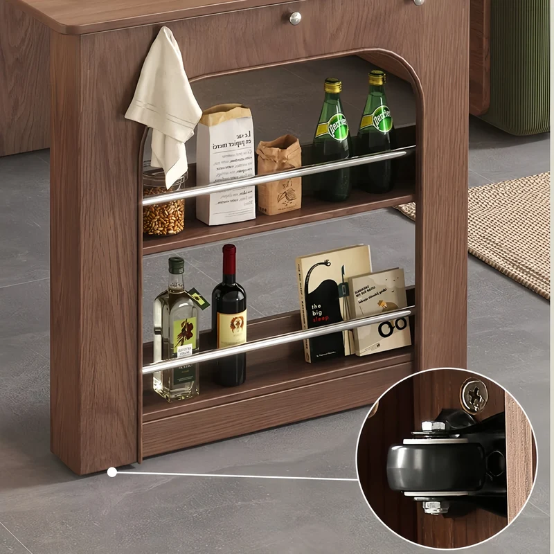 Îlot de cuisine extensible en bois massif avec 4 chaises pliantes