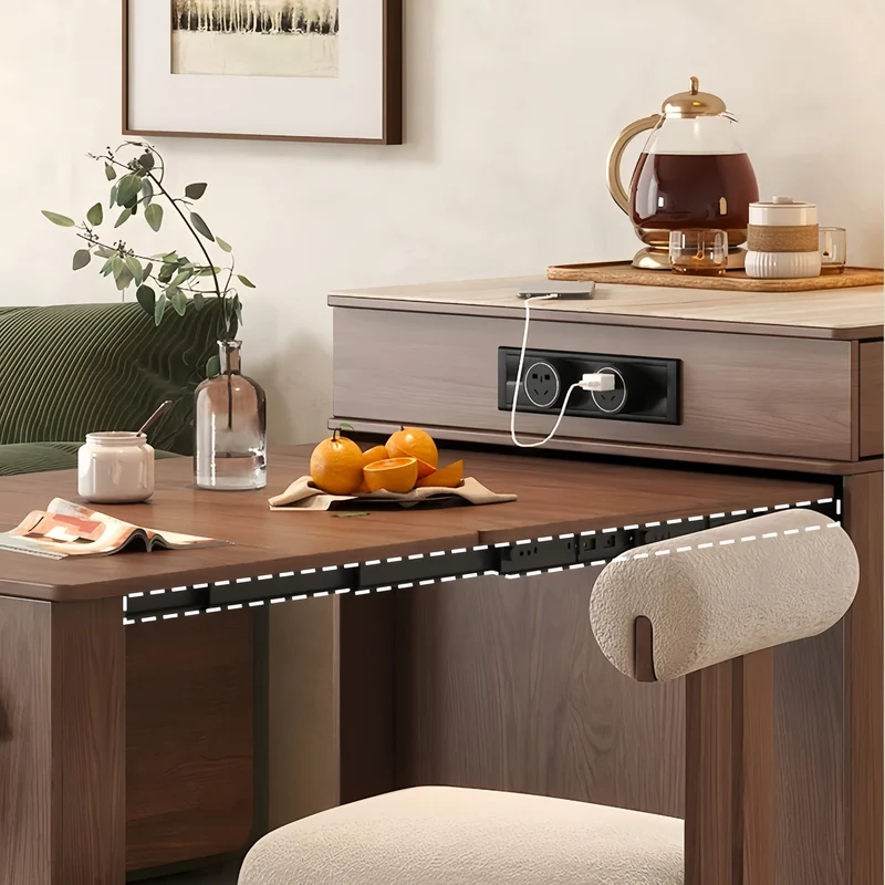 Îlot de cuisine extensible en bois massif avec 4 chaises pliantes