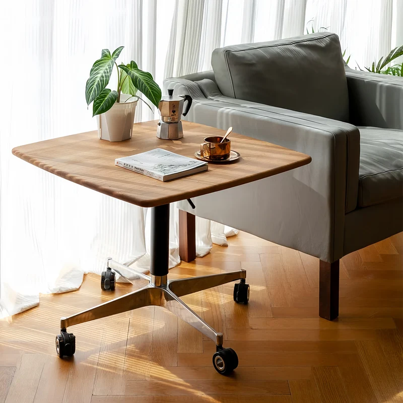 Table basse en bois massif à hauteur réglable avec roulettes universelles