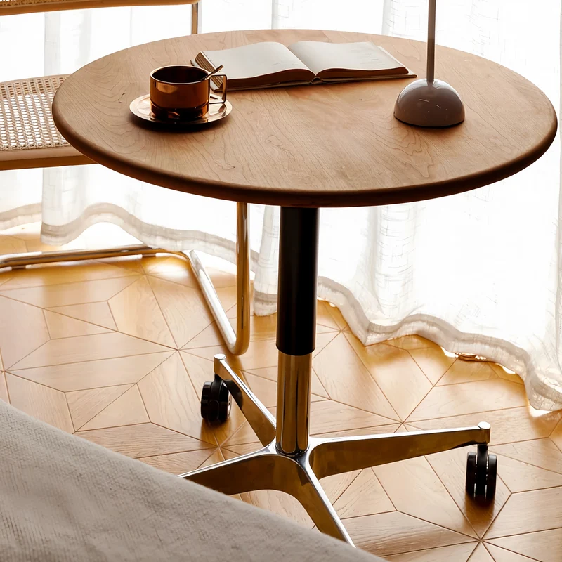 Table basse en bois massif à hauteur réglable avec roulettes universelles