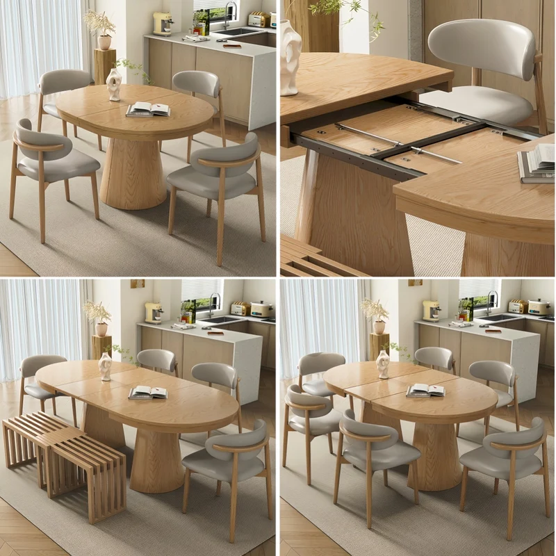 Table de salle à manger extensible en bois massif Japandi