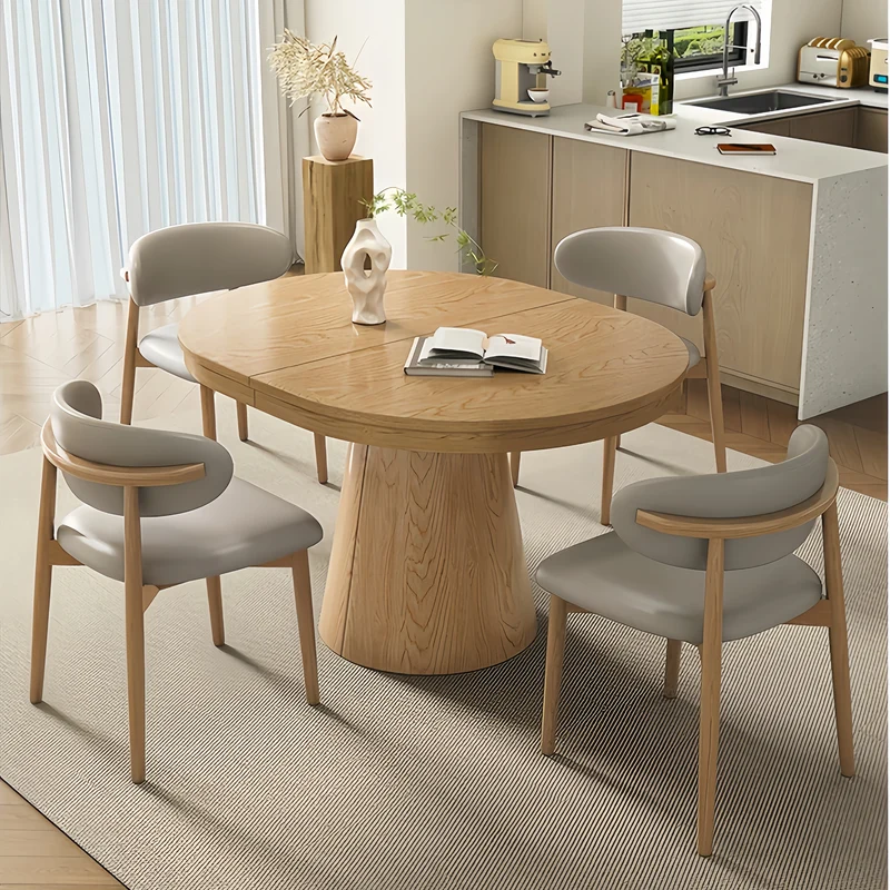 Table de salle à manger extensible en bois massif Japandi