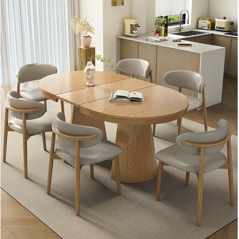 Table de salle à manger extensible en bois massif Japandi