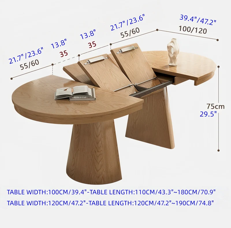Table de salle à manger extensible en bois massif Japandi