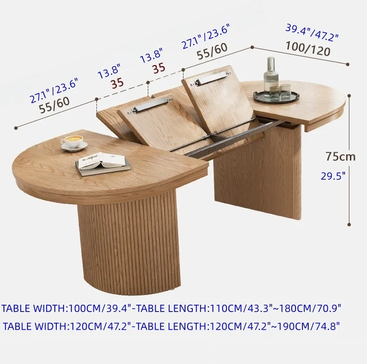 Table de salle à manger extensible en bois massif Japandi