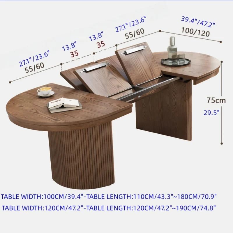 Table de salle à manger extensible en bois massif Japandi
