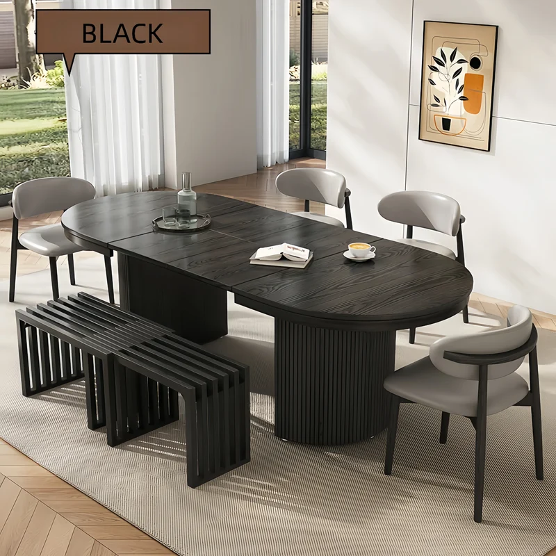 Table de salle à manger extensible en bois massif Japandi