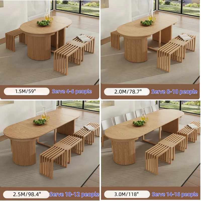 Table de salle à manger ronde extensible en bois massif