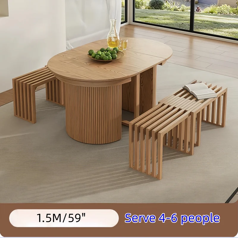 Table de salle à manger ronde extensible en bois massif