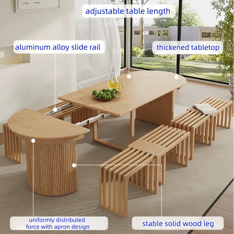 Table de salle à manger ronde extensible en bois massif