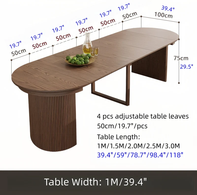 Table de salle à manger ronde extensible en bois massif