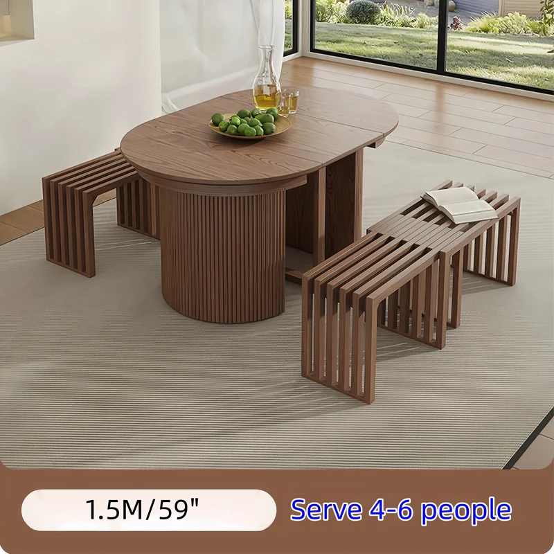 Table de salle à manger ronde extensible en bois massif