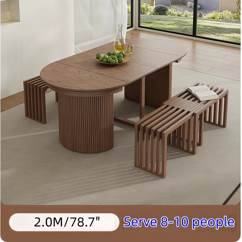 Table de salle à manger ronde extensible en bois massif