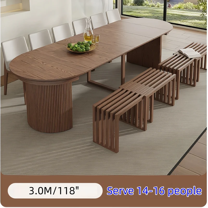 Table de salle à manger ronde extensible en bois massif