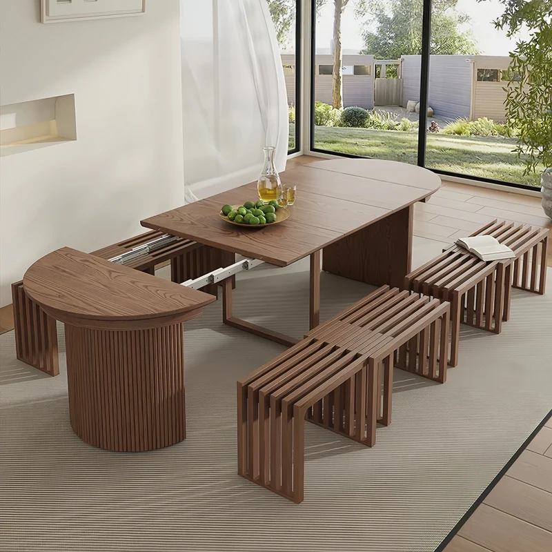 Table de salle à manger ronde extensible en bois massif