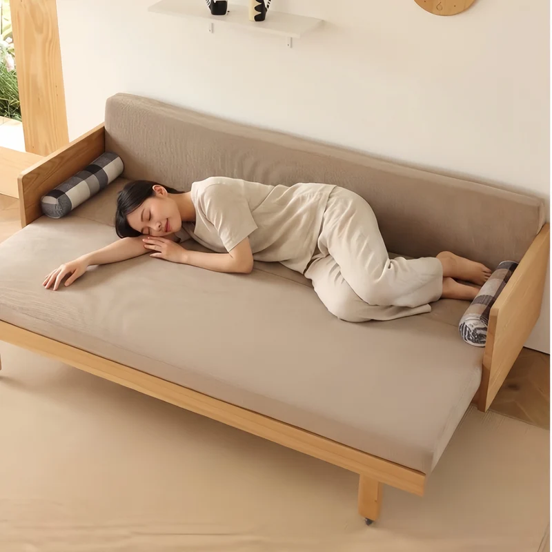 Canapé-lit tatami à cadre en bois massif Japandi