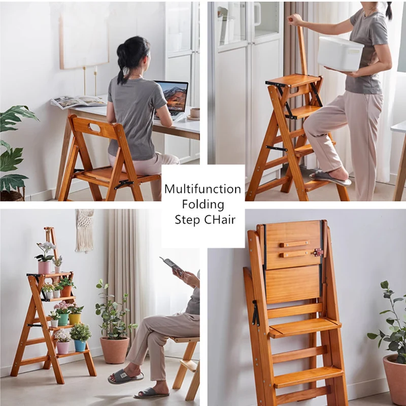 Marchepied pliable multifonction en bois massif avec accoudoirs