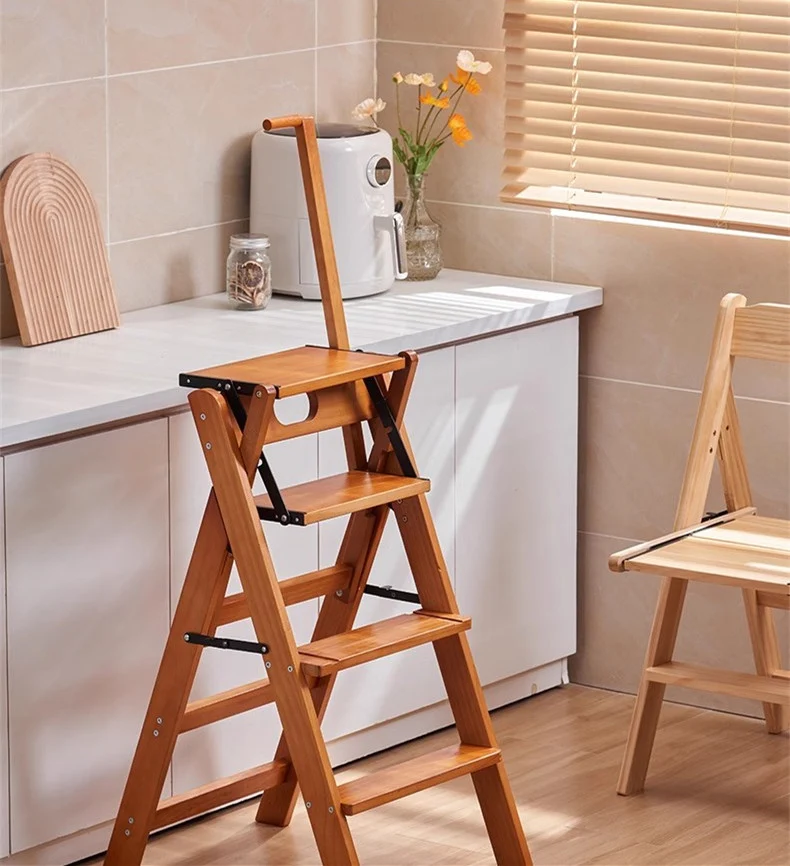 Marchepied pliable multifonction en bois massif avec accoudoirs