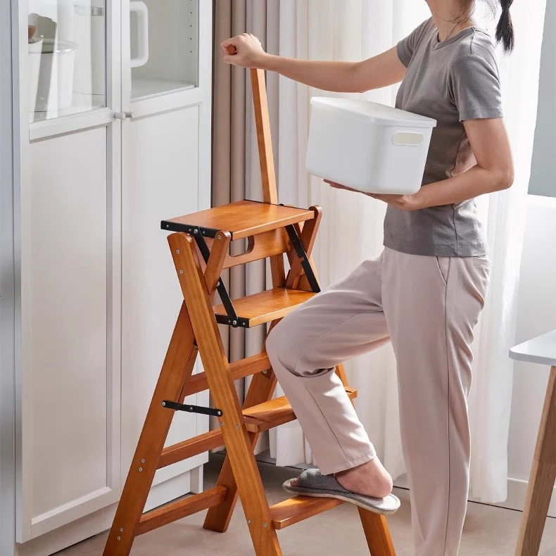 Marchepied pliable multifonction en bois massif avec accoudoirs