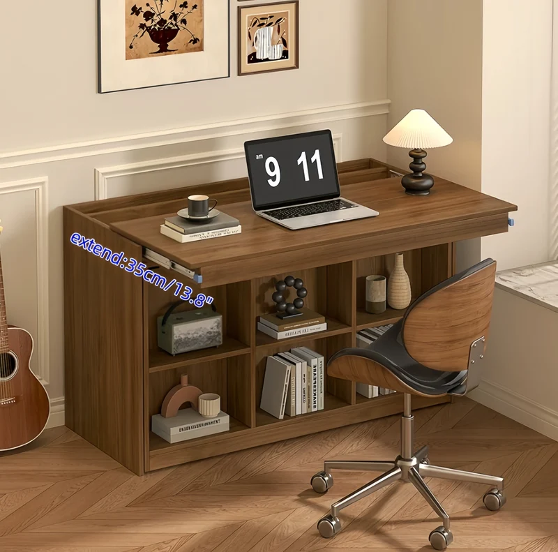 Lit escamotable en bois massif avec table extensible