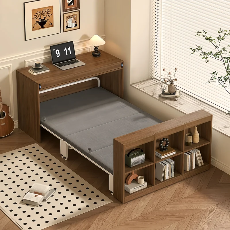 Lit escamotable en bois massif avec table extensible