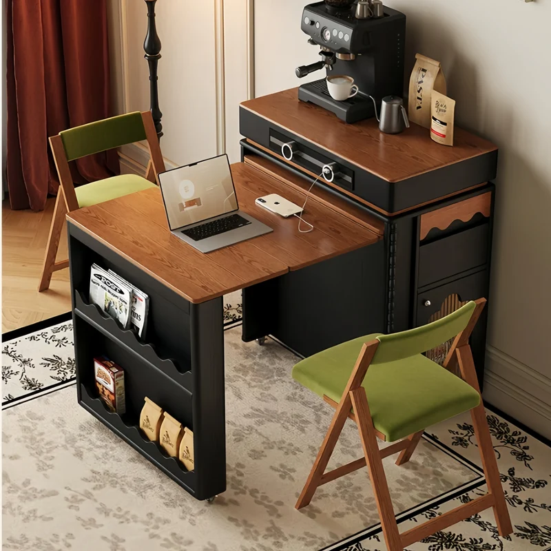 Table îlot de cuisine extensible de style nordique rétro avec 4 chaises