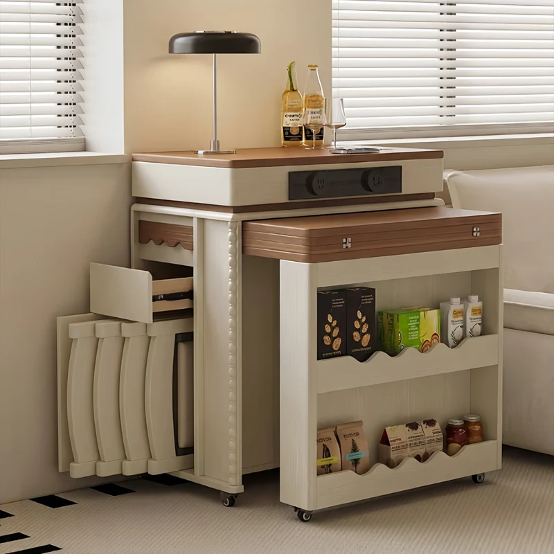 Table îlot de cuisine extensible de style nordique rétro avec 4 chaises
