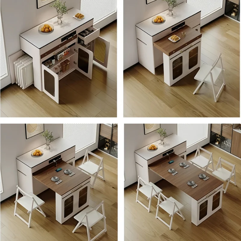 Îlot de cuisine extensible avec rangement et chaises