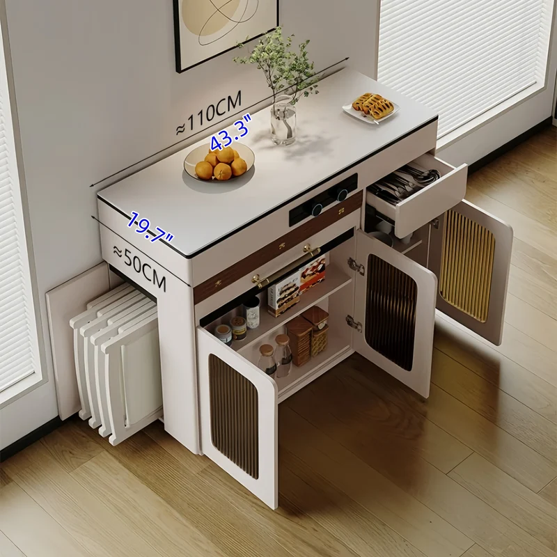 Îlot de cuisine extensible avec rangement et chaises