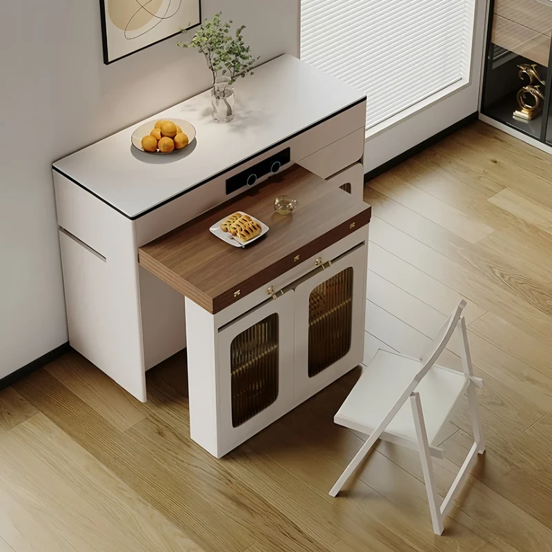 Îlot de cuisine extensible avec rangement et chaises