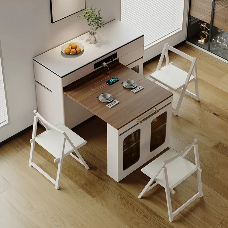 Îlot de cuisine extensible avec rangement et chaises