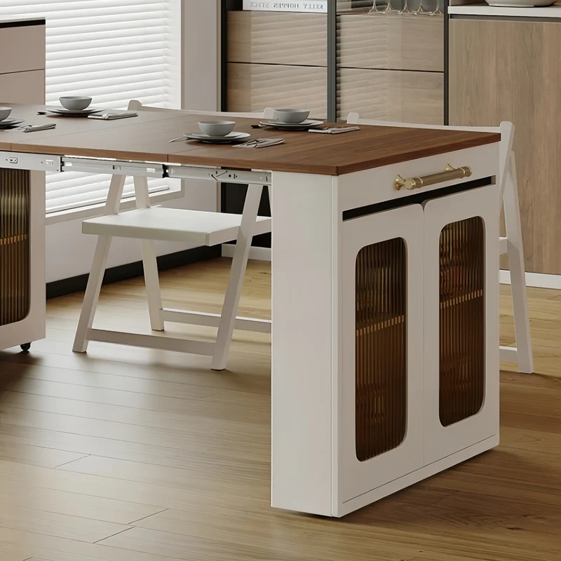 Îlot de cuisine extensible avec rangement et chaises