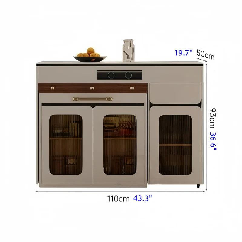 Îlot de cuisine extensible avec rangement et chaises