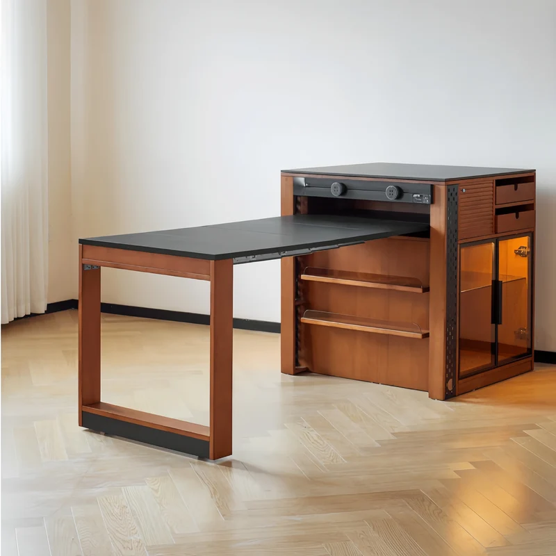 Îlot de cuisine en buis massif avec table à manger extensible
