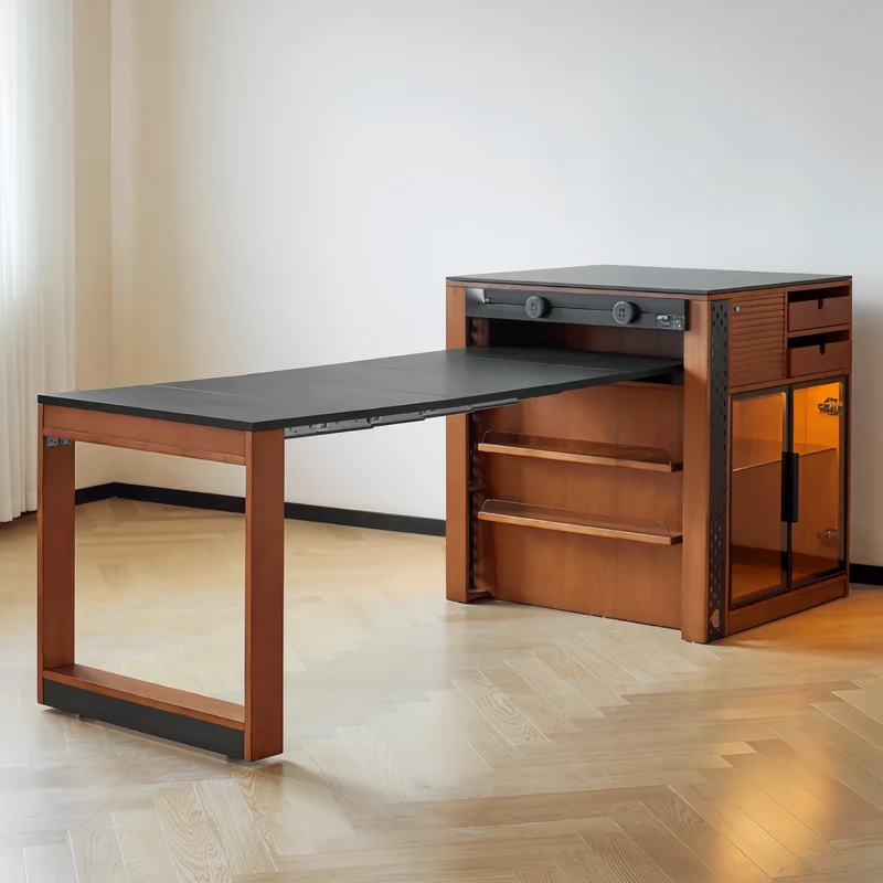 Îlot de cuisine en buis massif avec table à manger extensible