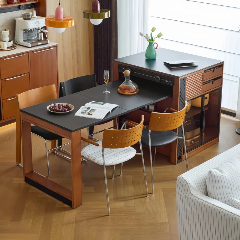 Îlot de cuisine en buis massif avec table à manger extensible
