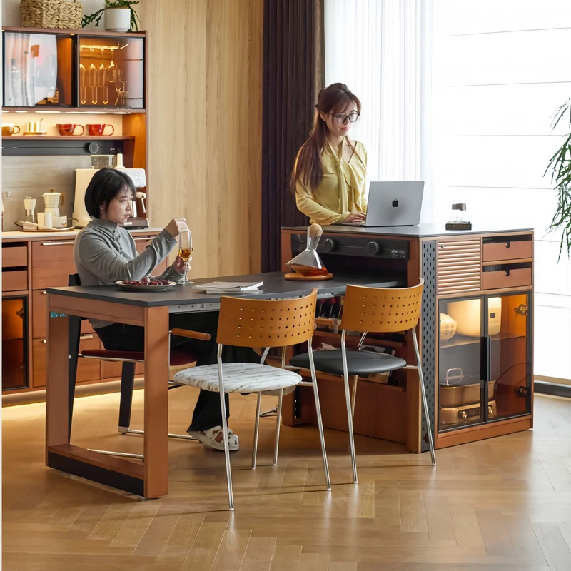 Îlot de cuisine en buis massif avec table à manger extensible