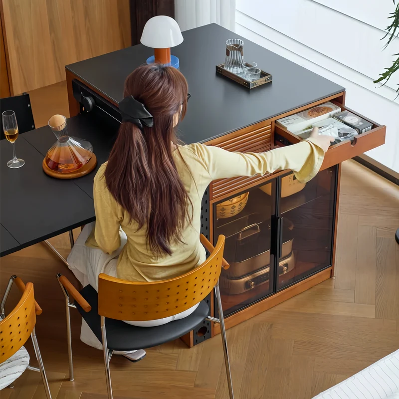 Îlot de cuisine en buis massif avec table à manger extensible