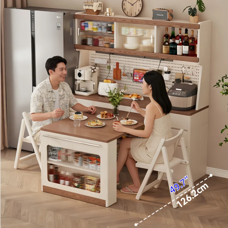 Buffet en bois massif avec table à manger extensible