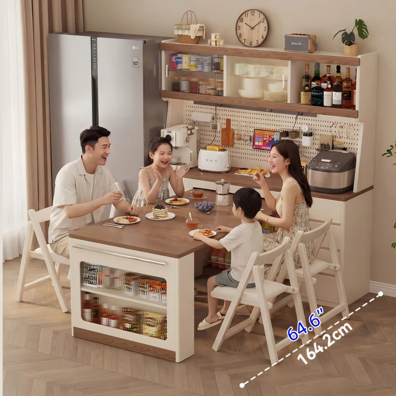 Buffet en bois massif avec table à manger extensible