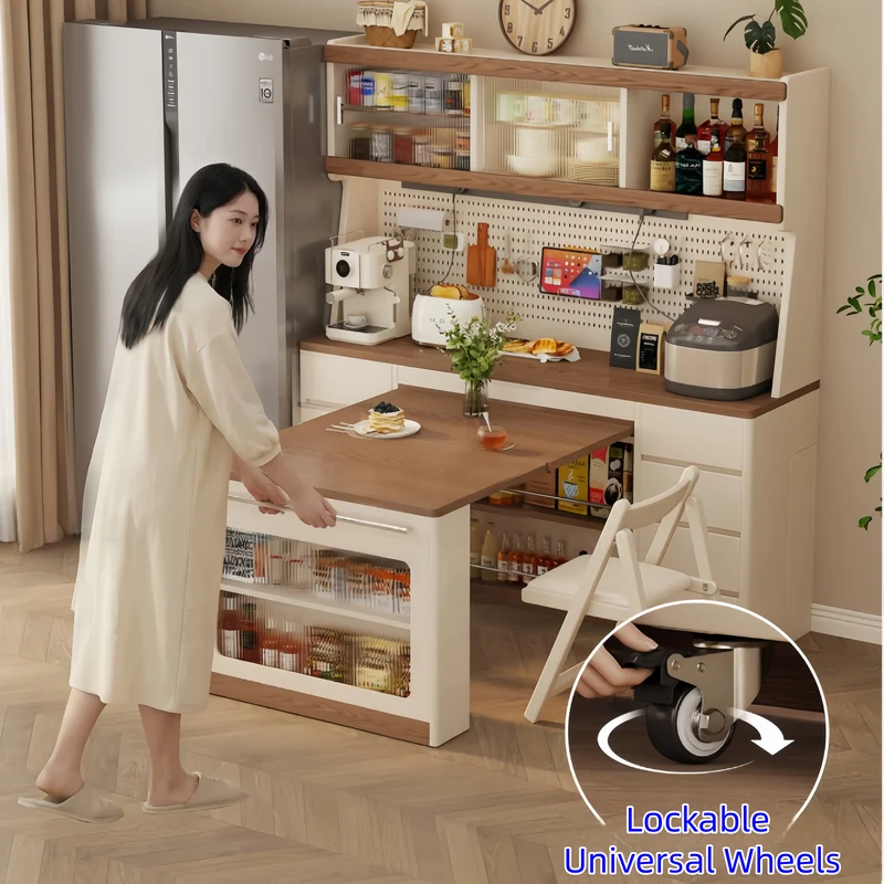 Buffet en bois massif avec table à manger extensible