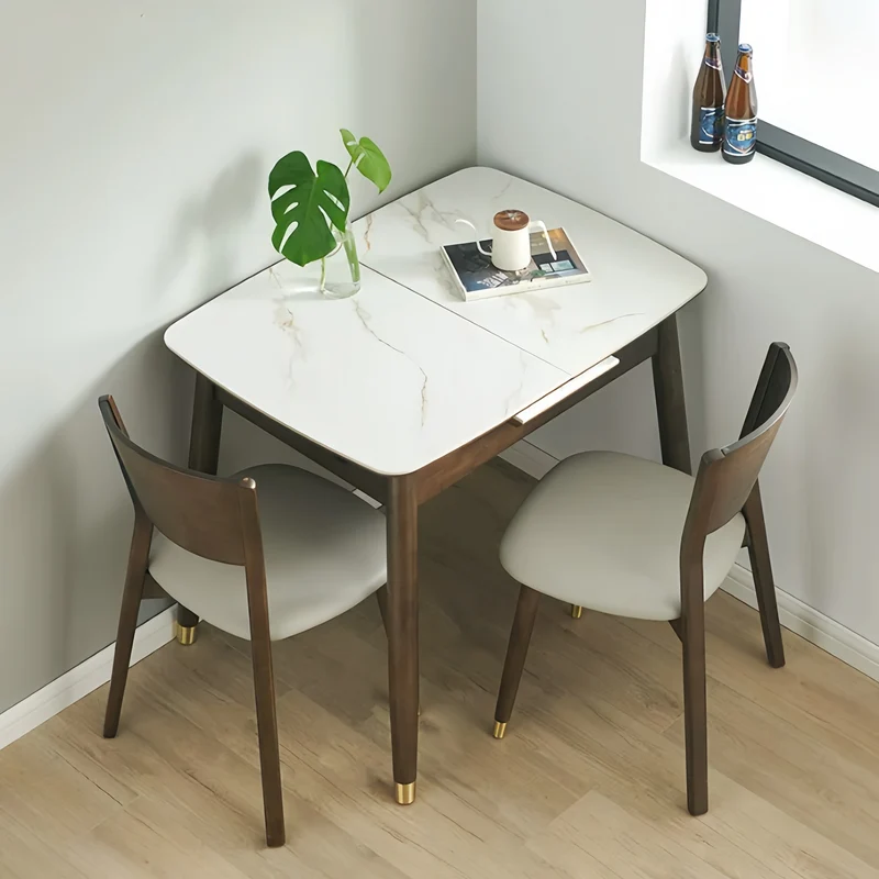 Table de salle à manger extensible en bois massif avec plateau en pierre frittée