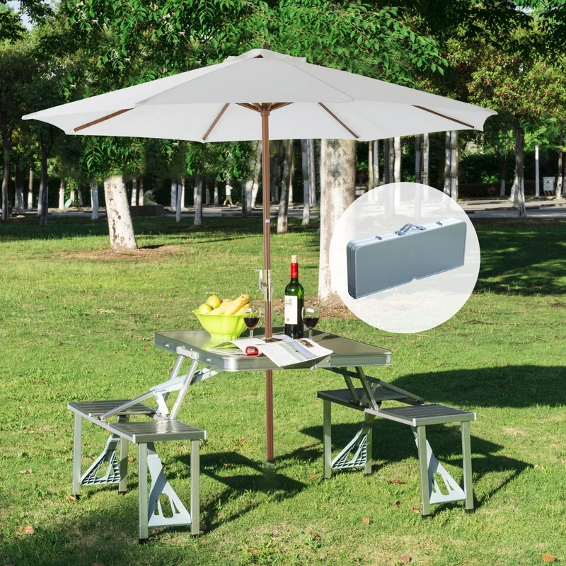 Table de pique-nique de camping en plein air en alliage d'aluminium Table et chaise pliantes intégrées